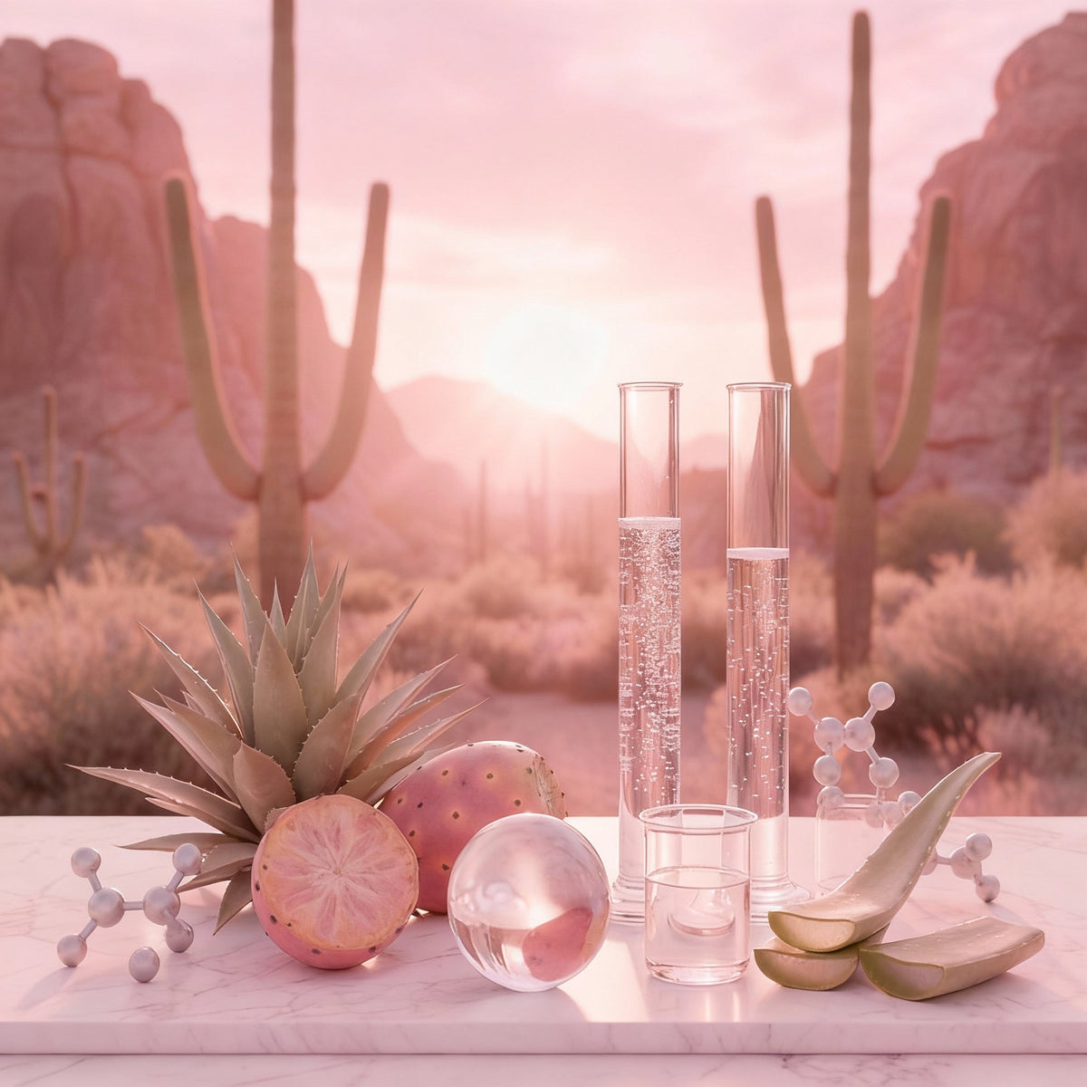 Clean meets clinical: resilient desert plants paired with multi-peptides for calm, makeup-ready skin