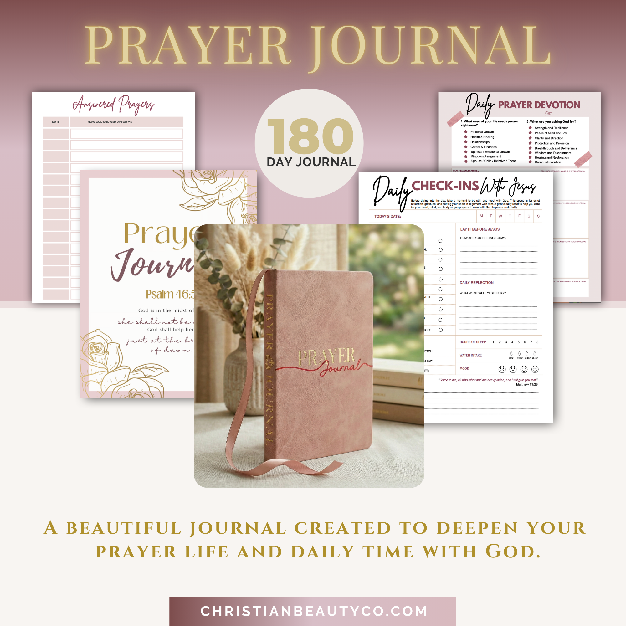 Prayer Journal - Pink Hardcover 180-Day Guided Devotional Journal